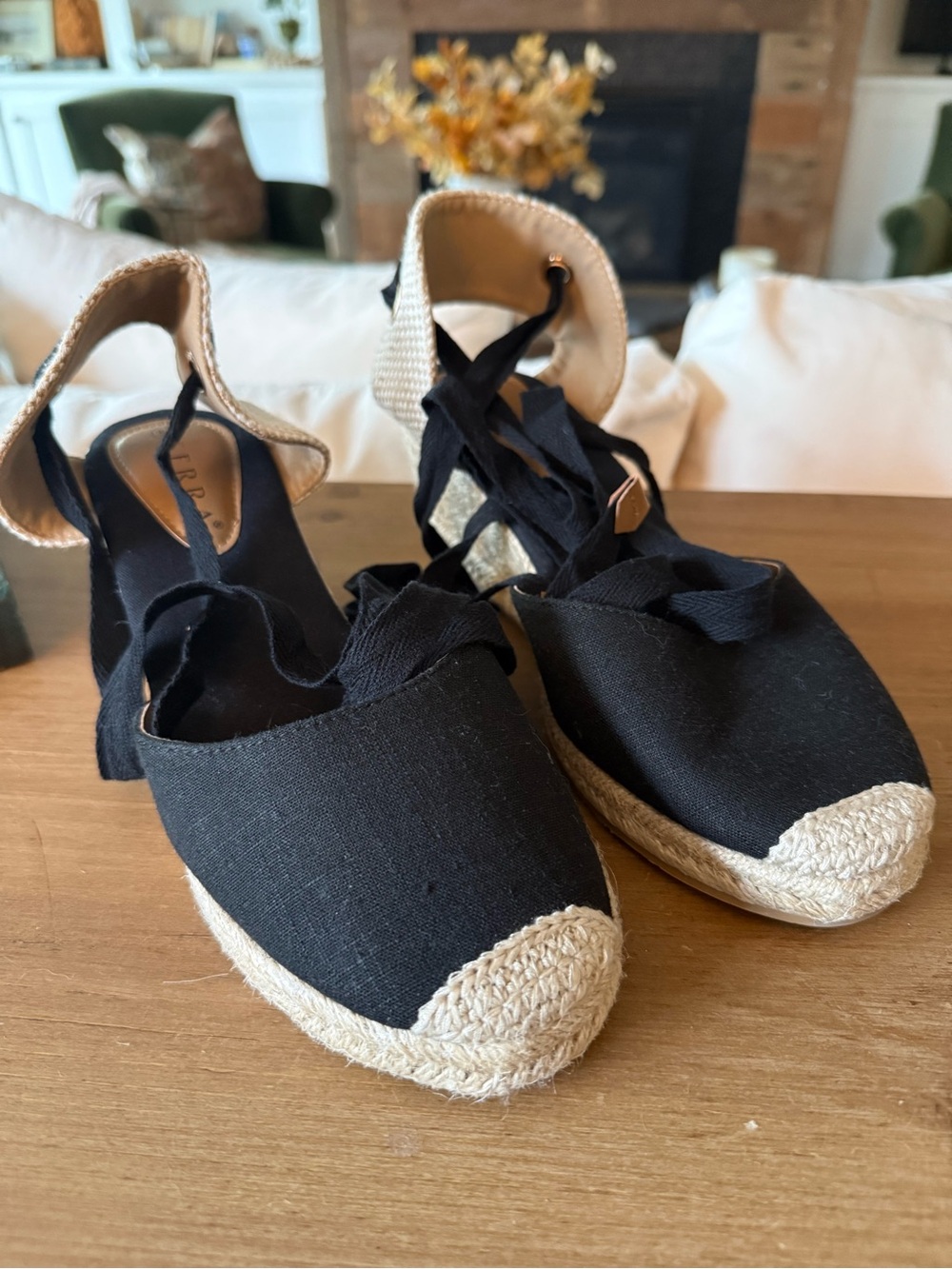 Serra Black Espadrille Wedge Lace Up Sandals Size 8.5